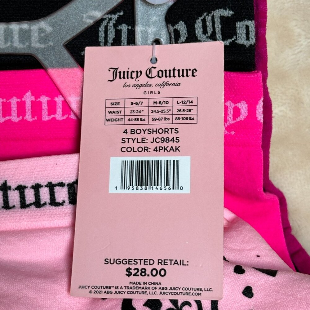 Juicy Couture Boyshorts 4 Pack Underwear Girls Size 8/10 Medium 4 Pack NWT - Picture 8 of 9